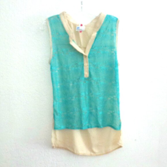 De Colores, Light blue/beige, high-low tank top, with lace front - Picture 2 of 7